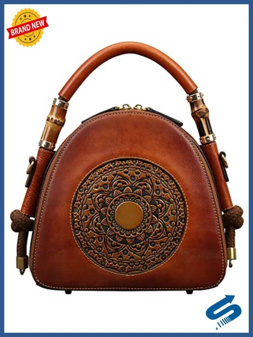 Top Cowhide Leather Satchel Handbag with Detachable Strap